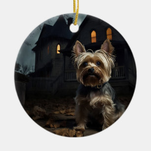 Ornamento De Cerâmica Yorkshire Terrier Halloween Assustador