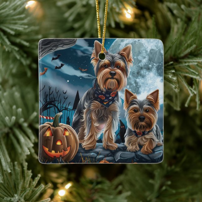 Ornamento De Cerâmica Yorkshire Terrier Halloween Spooky (Árvore)