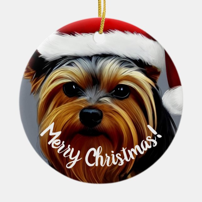 Ornamento De Cerâmica Yorkshire Terrier Natal (Frente)