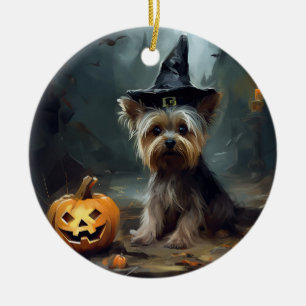 Ornamento De Cerâmica Yorkshire Terrier Pumpkins Halloween Scary
