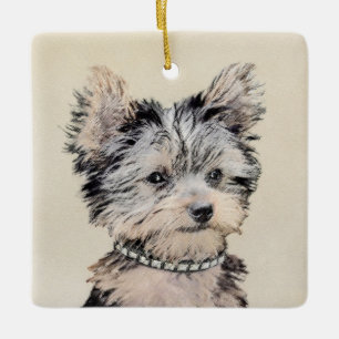 Ornamento De Cerâmica Yorkshire Terrier Puppy Pintura Original