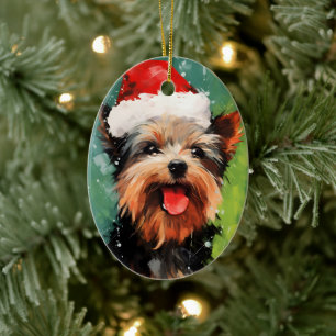 Ornamento De Cerâmica Yorkshire Terrier trabalho de arte de pintura de p