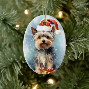 Ornamento De Cerâmica Yorkshire Terrier trabalho de arte de pintura de p