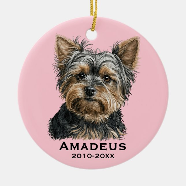 Ornamento De Cerâmica Yorkshire Terrier Yorkie Dog Pink KeepsaMemory (Frente)