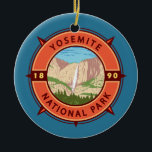 Ornamento De Cerâmica Yosemite National Park Retro Compass Emblem<br><div class="desc">Yosemite vetor trabalho de arte design. O parque é famoso por suas gigantes sequoias antigas e para o Tunnel View,  a vista icônica da queda de Bridalveil e os penhascos granitos de El Capitan e Half Dome.</div>
