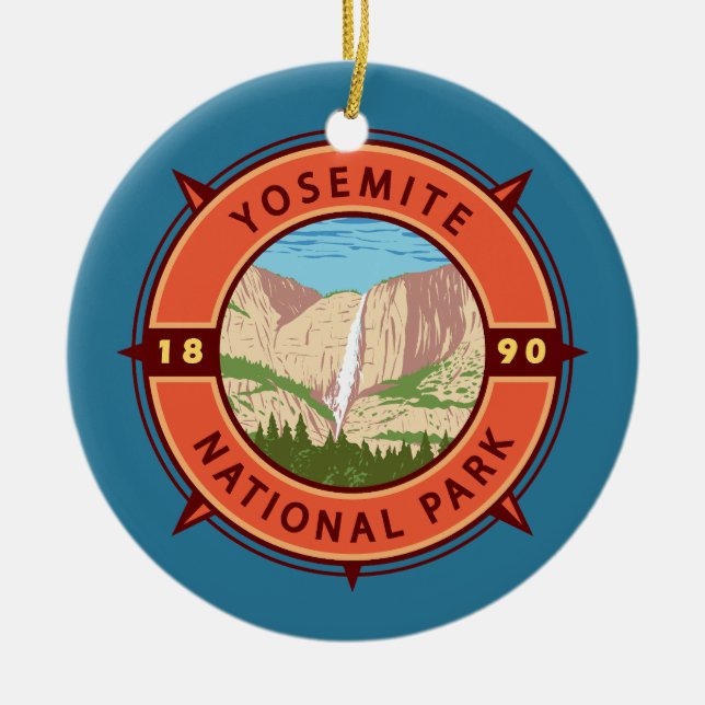 Ornamento De Cerâmica Yosemite National Park Retro Compass Emblem (Frente)