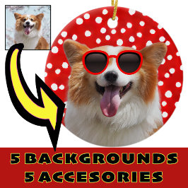 Ornamento De Cerâmica Your Photo Corgi with Fun Digital Accessories