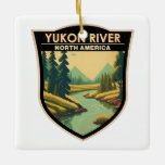 Ornamento De Cerâmica Yukon River North America Viagem Art Vintage<br><div class="desc">Design de arte vetorial do rio Yukon. O rio Yukon é um importante curso de água do noroeste da América do Norte. A partir de sua fonte na Colúmbia Britânica,  Canadá,  ela flui pelo território canadense de Yukon.</div>