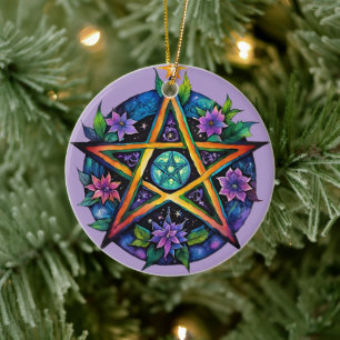 Ornamento De Cerâmica Yule Tree Winter Solstice Floral Wicca Pentacle