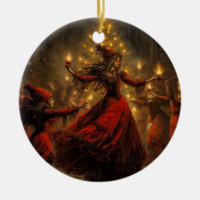 Ornamento De Cerâmica Yule Witch Christmas (Frente)