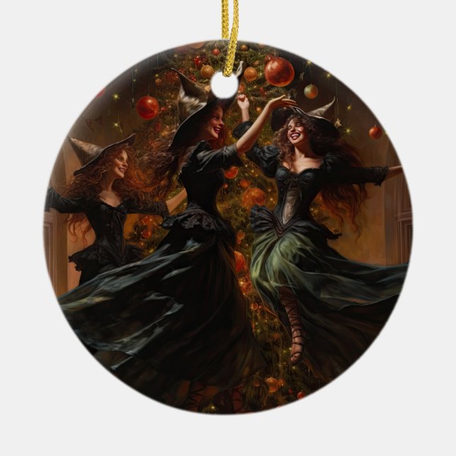 Ornamento De Cerâmica Yule Witch Christmas (Frente)