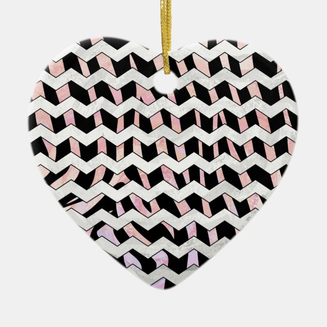 Ornamento De Cerâmica Zebra Black e Pink Chevron (Frente)