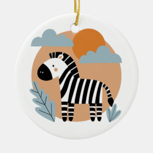 Ornamento De Cerâmica Zebra Caprichosa com Influência Escandinava