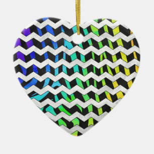 Ornamento De Cerâmica Zebra Chevron Black e Rainbow Impressão