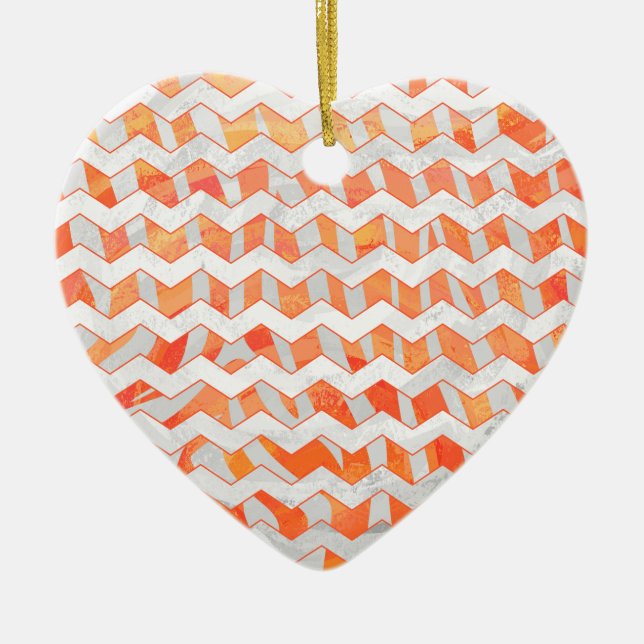 Ornamento De Cerâmica Zebra Chevron Laranja e Branco (Frente)