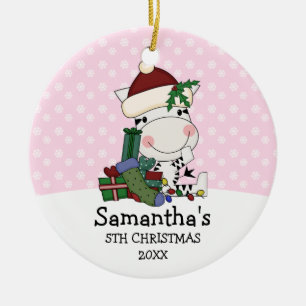 Ornamento De Cerâmica Zebra do papai noel do Natal da menina 5a