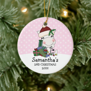 Ornamento De Cerâmica Zebra do papai noel do Natal da menina ?a
