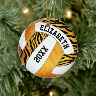 Ornamento De Cerâmica zebra listra ouro laranja voleibol personalizado