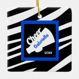 Ornamento De Cerâmica Zebra Print Blue Cheer Megaphone Ornament