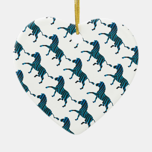 Ornamento De Cerâmica Zebra Silhueta Negra e Azul (Frente)