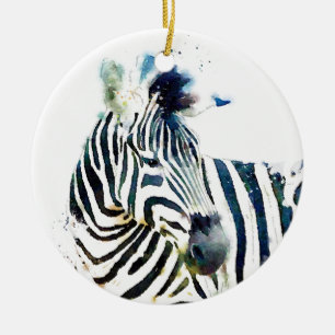 Ornamento De Cerâmica Zebra Watercolor