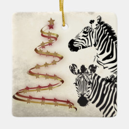 Ornamento De Cerâmica Zebras Personalizadas e Árvores de Natal de Fita
