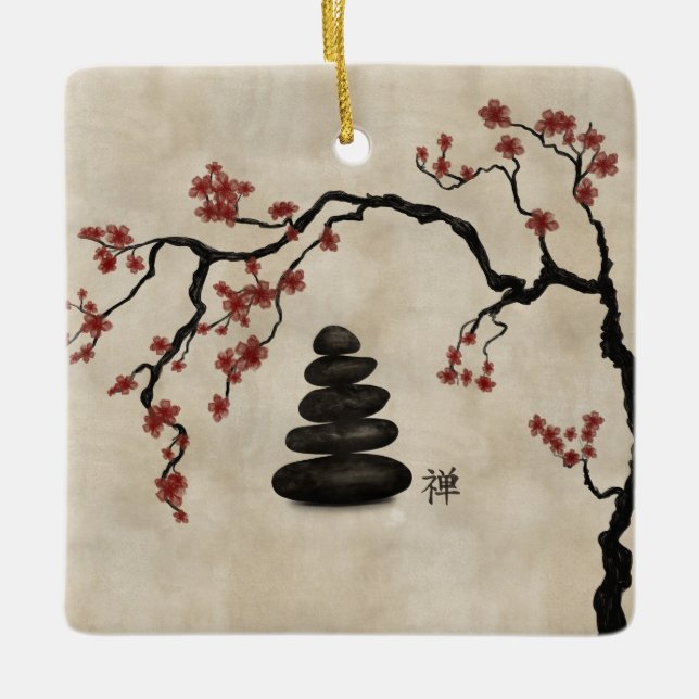 Ornamento De Cerâmica Zen Stones Sakura Tree (Frente)