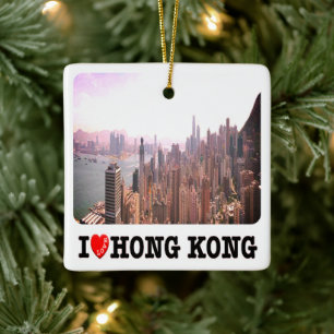 Ornamento De Cerâmica zHK015 Eu Amo HONG KONG, Ásia,