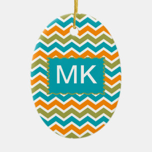 Ornamento De Cerâmica Ziguezague tribal vibrante do pavão