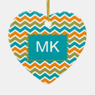 Ornamento De Cerâmica Ziguezague tribal vibrante do pavão