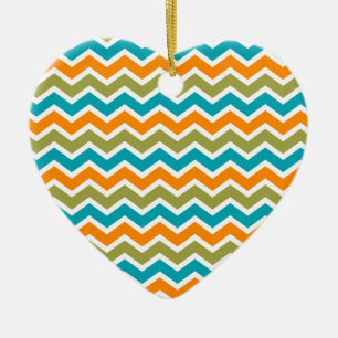 Ornamento De Cerâmica Ziguezague tribal vibrante do pavão