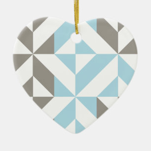 Ornamento De Cerâmica ZigZag Geométrico de Azul e Prata