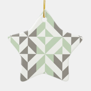 Ornamento De Cerâmica ZigZag Geométrico de Sage Green e Silver