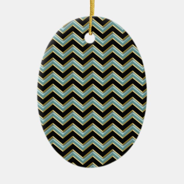 Ornamento De Cerâmica ZigZag preto-e-Dourado (Frente)