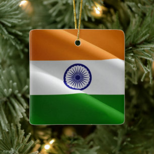 Ornamento De Cerâmica zIN002 Indian Waving FLAG India,