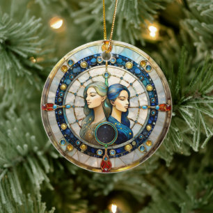 Ornamento De Cerâmica Zodiac - Gemini Os Gêmeos