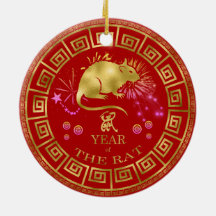 Zodiac Rat Red/Dourado ID542 chinês