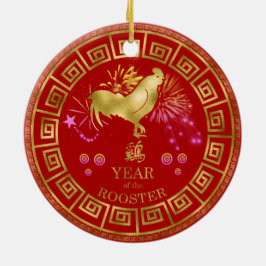 Ornamento De Cerâmica Zodiac Rooster Red/Dourado ID542 chinês