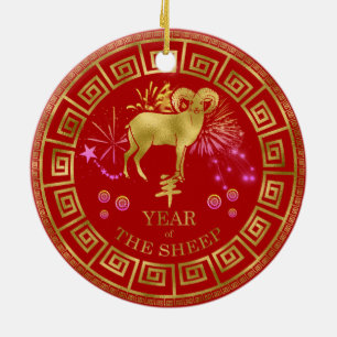 Ornamento De Cerâmica Zodiac Sheep Red/Dourado ID542 chinês