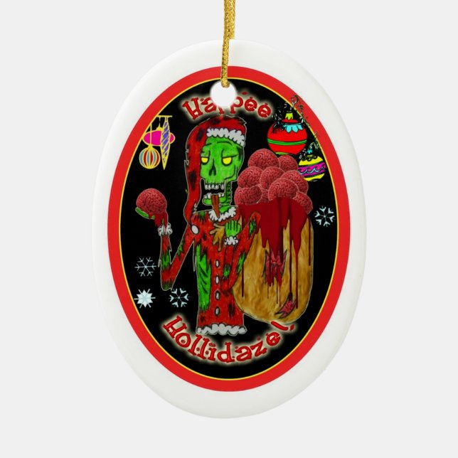 Ornamento De Cerâmica zombi do Natal ornament_oval (Frente)