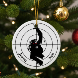 Ornamento De Cerâmica Zombie atirando no alvo atirador de armas no Natal