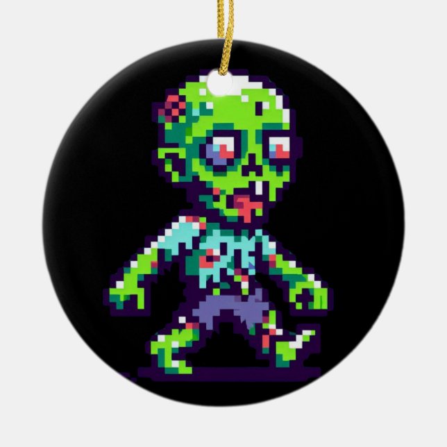 Ornamento De Cerâmica Zombie Halloween engraçado de 8 bits (Frente)
