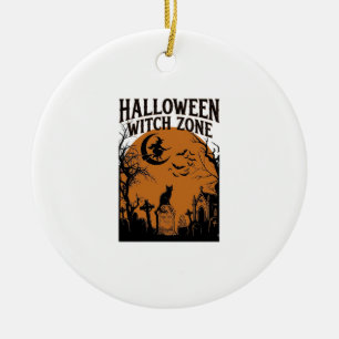Ornamento De Cerâmica Zona de Bruxa de Halloween Cemitério de Gato Preto
