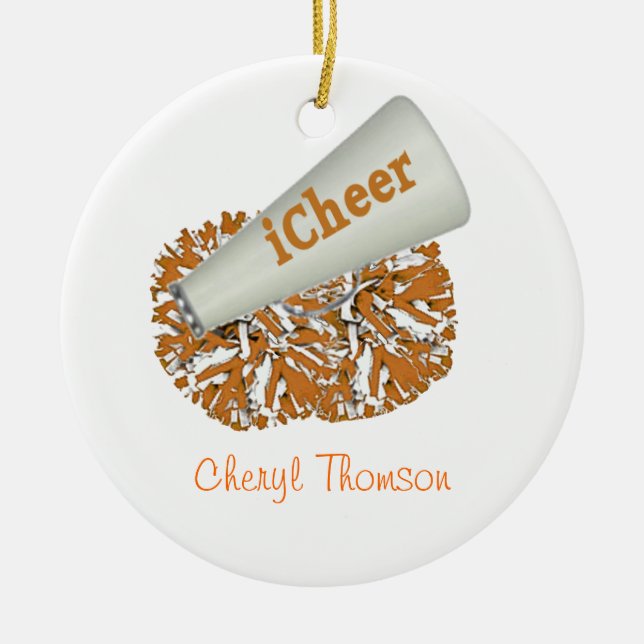 Ornamento de Cheerleader Laranja e Branco (Frente)