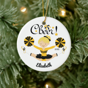 Ornamento de Cheerleader Louro Preto e Dourado