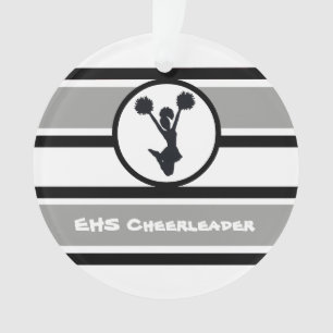 Ornamento de Cheerleader Preto e Prata Personaliza