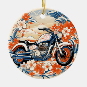 Ornamento de Chiyogami de Motocicletas Azul e Verm