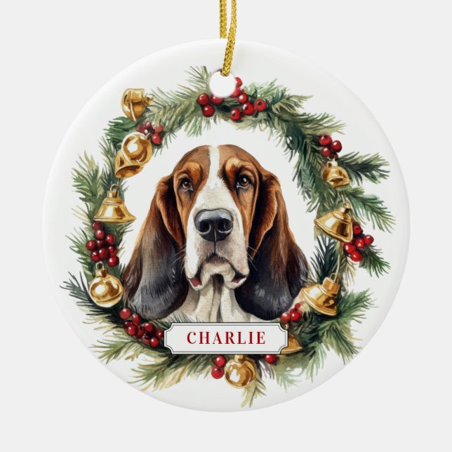 Ornamento de Círculo de Cerâmica do Basset Hound d (Frente)