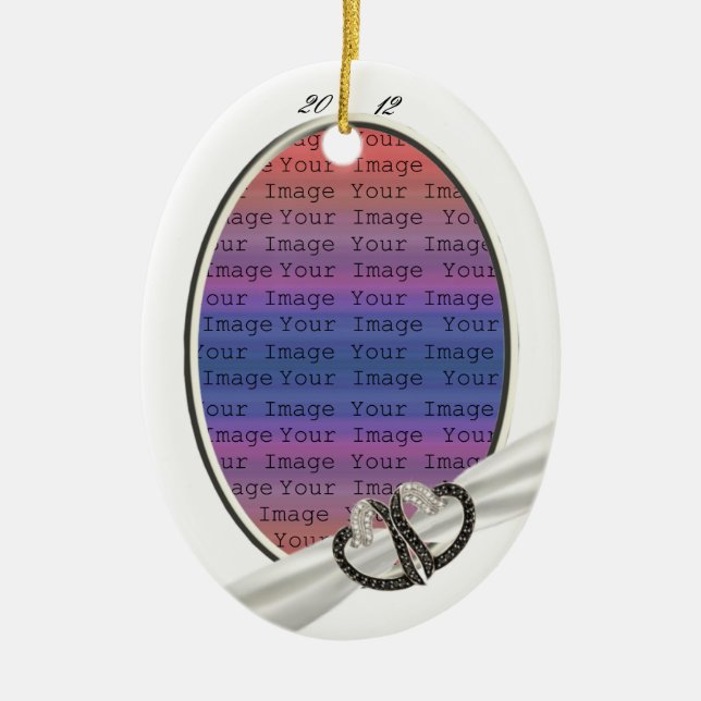 Ornamento de Corações de Diamante Preto e Branco (Frente)