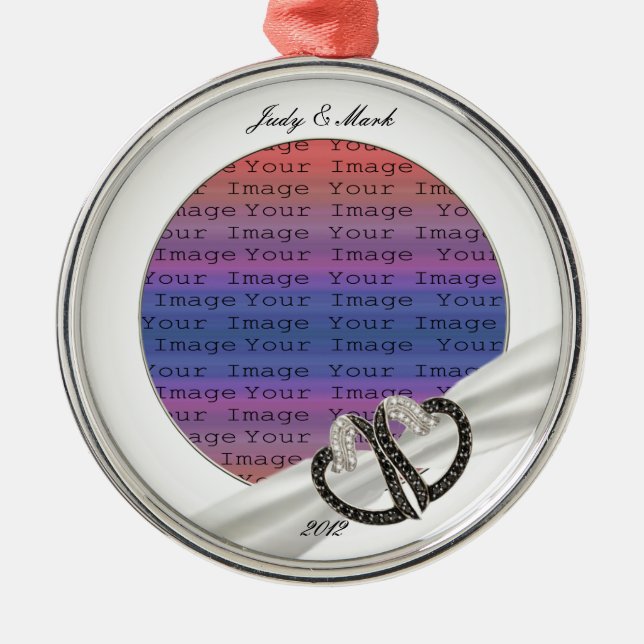 Ornamento de Corações de Diamante Preto e Branco (Frente)